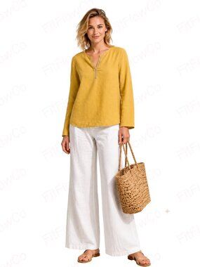 Terzo Millennio Linen Cotton Blouse Soft Yellow Size S NWT Made in Italy